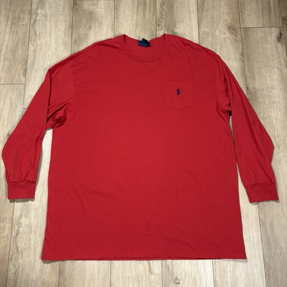 Polo by Ralph Lauren Polo Shirt Mens 3XB Big & Tall Red Long Sleeve Pony‎ Logo